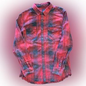 Zara Red Checkered Plaid Pattern Flannel Shirt Slim Fit Men’s Size Large